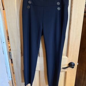 Soho Apparel Dark Blue Cropped Pants with Button Accents